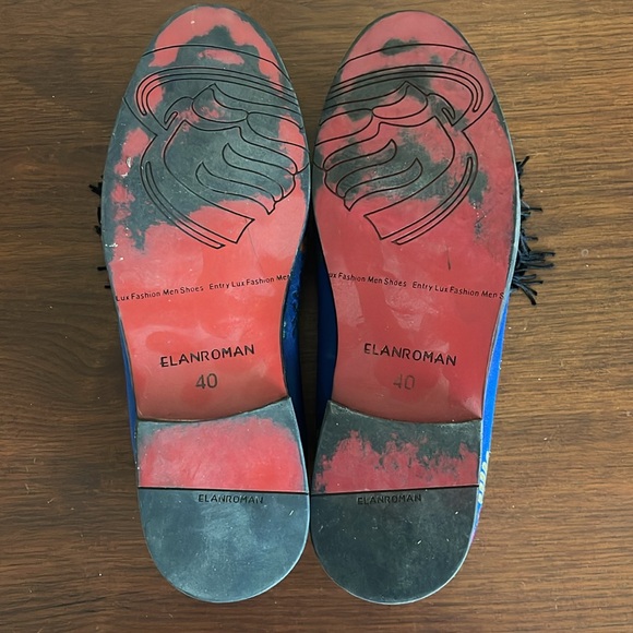 ELANROMAN Men’s Blue Satin Embroidered Loafers with Tassels - Picture 4 of 6